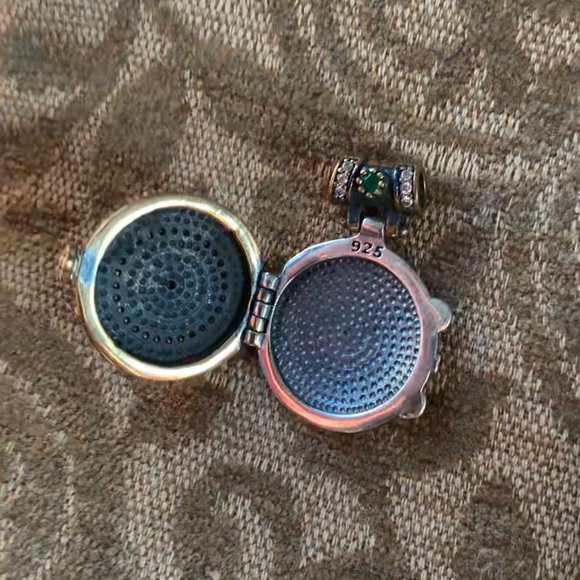 Ruby Emerald Topaz Silver Locket Pendant Celtic Infinity Knots, Lotus & Rose - Picture 5 of 11